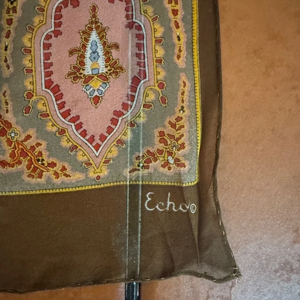 Echo Brown Scarf with Pink and Gold Accents